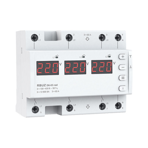 Трехфазное реле напряжения RBUZ D6-63 red