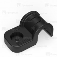 Крепеж-скоба пластиковая односторонняя для прямого монтажа ЧЕРНАЯ в п/э д16 (50шт/750шт уп/кор) Промрукав